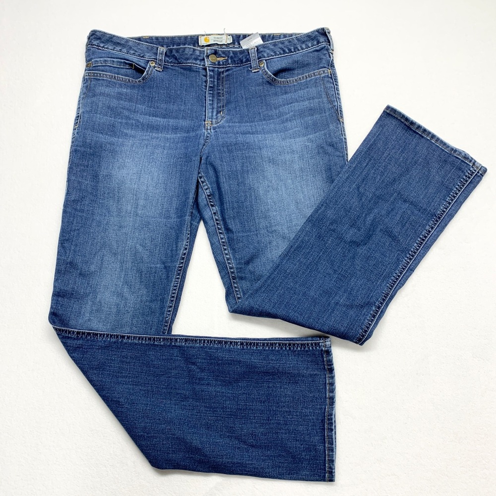 Carhartt Layton Slim Fit Bootcut Womens Sz 16 Regular Blue Jeans Cotton Stretch